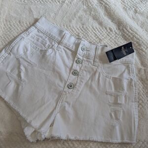 White High-Rise Button-Front Denim Shorts
